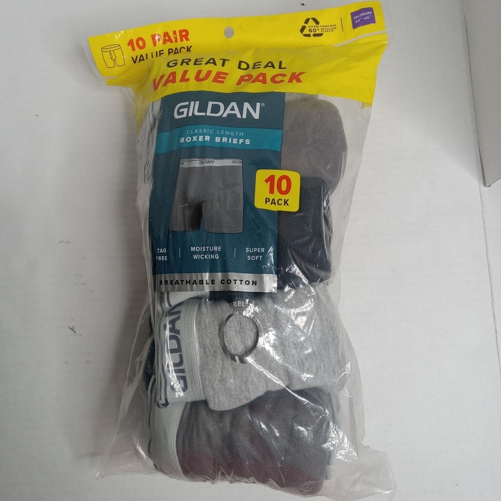 10-Pack GILDAN Men's Size 2XL Classic Boxer Briefs Cotton Comfort Wicking Gray
